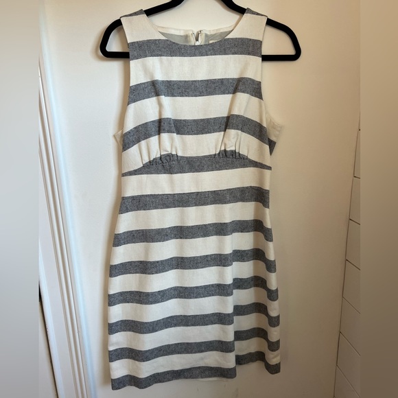 J. CREW, BASKET WEAVE DRESS, SIZE 8, BLUE & WHITE STRIPES, SLEEVELESS, - Picture 2 of 3